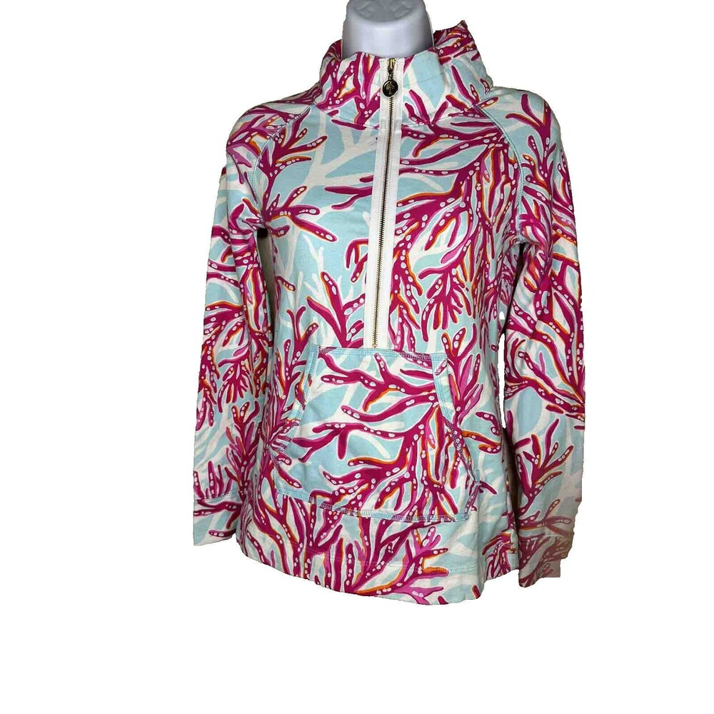 Lilly Pulitzer Skipper Popover Underwater Escape EUC XXS Blue Pink Coral